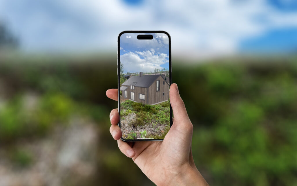 Bilde av smartelefon og kamera ser en bolig i AR/3D